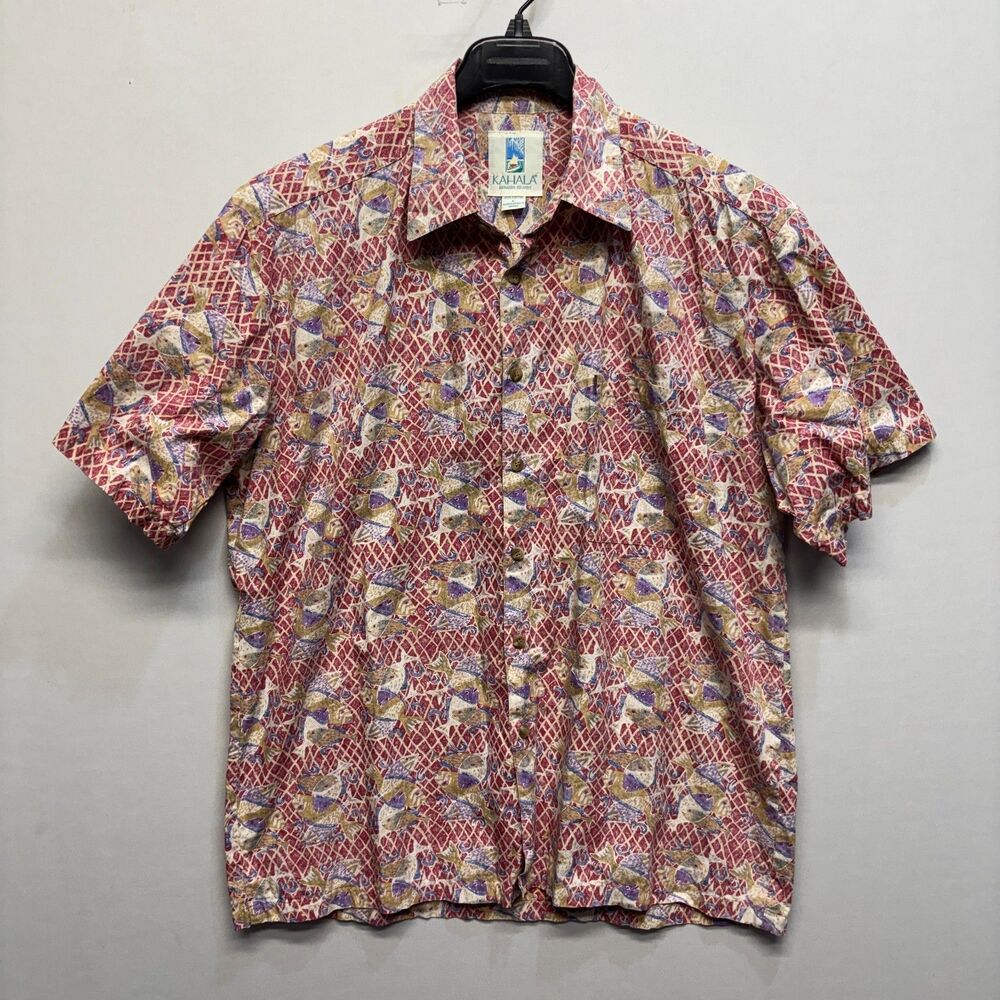 Kahala Men Short Sleeve Button Down Hawaiian Shirt Top Size Large C124 -19